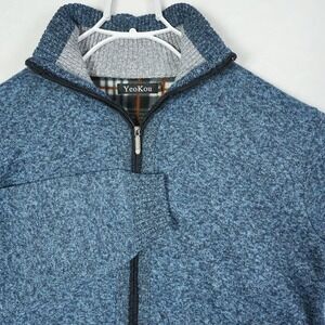 YeoKou Mens‎ Cashmere Wool Blend Full Zip Fleece Lined Sweater Jacket Blue XL